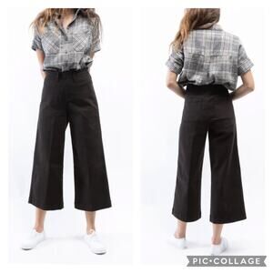 OAT High Rise Wide Leg Crop Pants Dark Brown Size 28